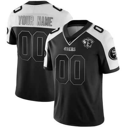 Custom San Francisco 49ers Black White Vapor Untouchable Limited 75th Anniversary Jerseys