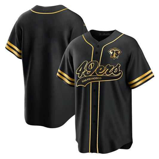 Custom San Francisco 49ers Custom Black Gold 75th Anniversary Baseball Jerseys