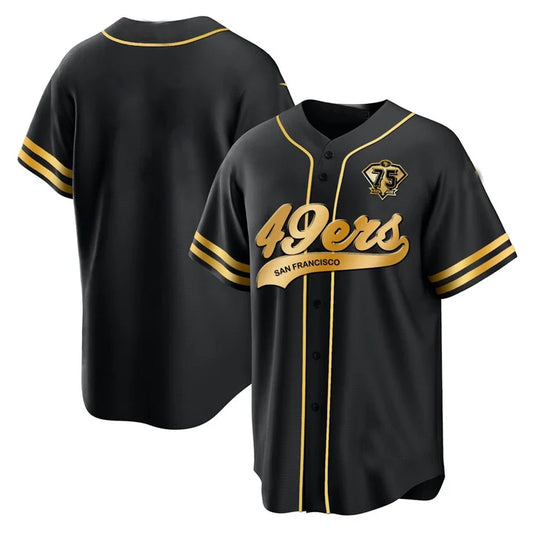 Custom San Francisco 49ers Custom Black Gold Gogo 75th Anniversary Baseball Jerseys
