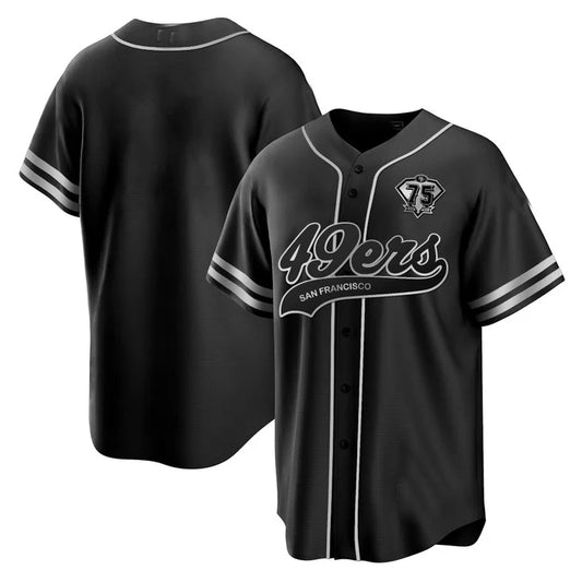 Custom San Francisco 49ers Custom Black Grey 75th Anniversary Baseball Jerseys