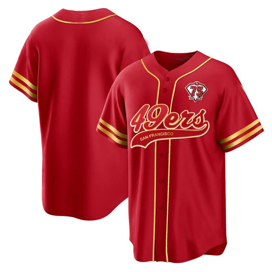 Custom San Francisco 49ers Custom Red 75th Anniversary Baseball Jerseys