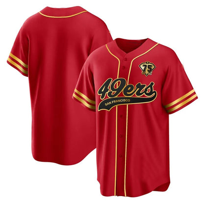 Custom San Francisco 49ers Custom Red Black Number 75th Anniversary Baseball Jerseys