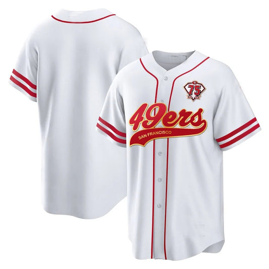 Custom San Francisco 49ers Custom White 75th Anniversary Baseball Jerseys