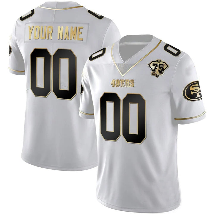 Custom San Francisco 49ers White Golden Edition Vapor Untouchable Limited 75th Anniversary Jerseys