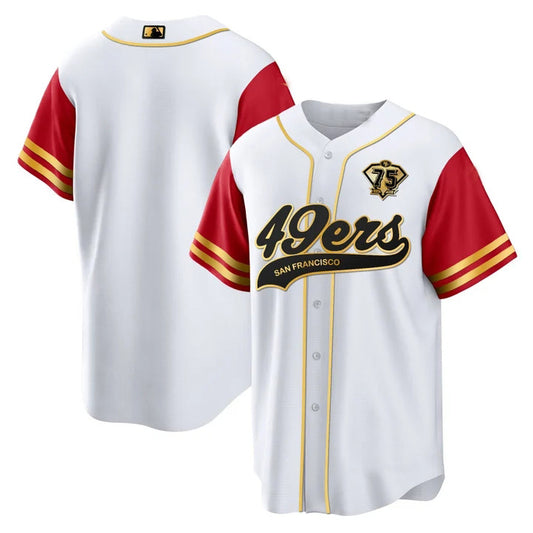 Custom San Francisco 49ers White Red 75th Anniversary Stitched Baseball Jerseys