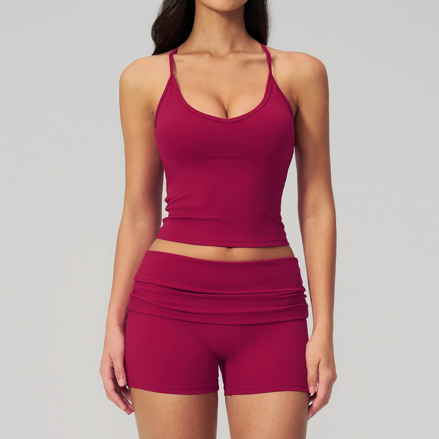 2PCS Athletic Wear Women's Tracksuit Sports Yoga Set Fitness Outfits Gym Clothes Sportswear Knitted Short Sleeve Top Gym Shorts