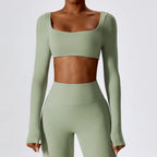 Women Yoga T-shirts Crop Tops Solid Sports Top Long Sleeve Running Shirts Sexy Exposed Navel Quick Dry Fitness Gym Sport Wear