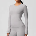 JUREN Yoga Shirts For Women Long Sleeve Fitness Running Push Up Gym Clothes Workout Dry Fit Breathable High Elastic Sports Top