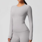 JUREN Yoga Shirts For Women Long Sleeve Fitness Running Push Up Gym Clothes Workout Dry Fit Breathable High Elastic Sports Top