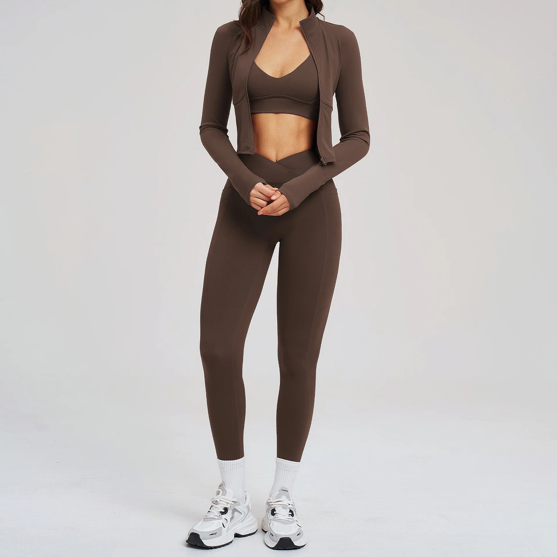 Yoga Set 3PCS Sportswear Women Long Sleeve Gym Clothes Yoga Suits Women's Fitness Set Sports Bra Gym Outfits Workout Leggings