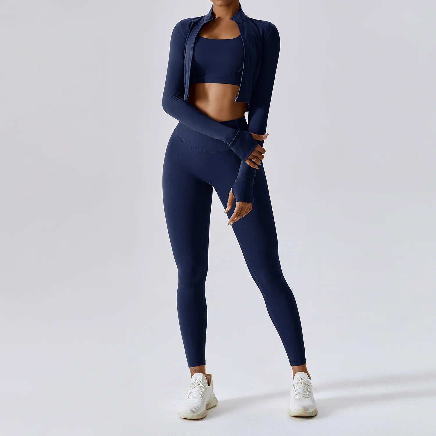 3PCS Yoga Set Gym Clothes Sportswear Yoga Suits For Women Tracksuits Long Sleeve Crop Top Fitness Set Sports Bra Gym Leggings