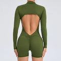 JUREN Sexy Back V Jumpsuit Women Tracksuit Yoga Set Sports Zipper Rompers Gym Long Sleeve Fitness Suit Gym Workout Bodysuit