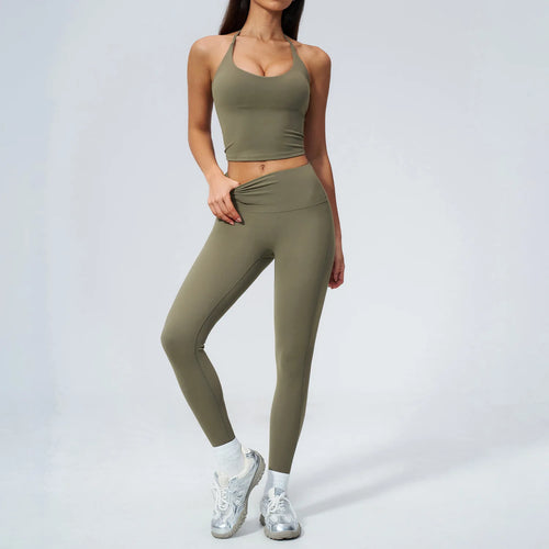 2 Pieces Yoga Set Women Tracksuit Backless Tops High Waist Leggings Gym Suit Fitness Clothes Outfits Yoga Set Athletic Wear Set