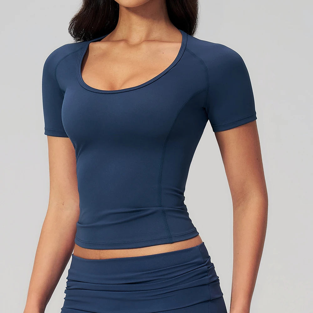 JUREN Sport Shirt Women Fitness Short Sleeve Top Gym Workout Yoga Blouse Quick Dry Breathable Cycling Running Tee Versatile Top