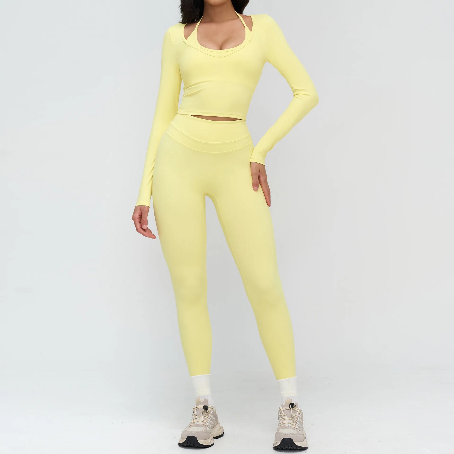 2PCS Yoga Suit Sports Outfits Gym Set Women Tracksuit Running Workout Clothes Long Sleeve Sports Bra Athletic Wear Yoga Clothing