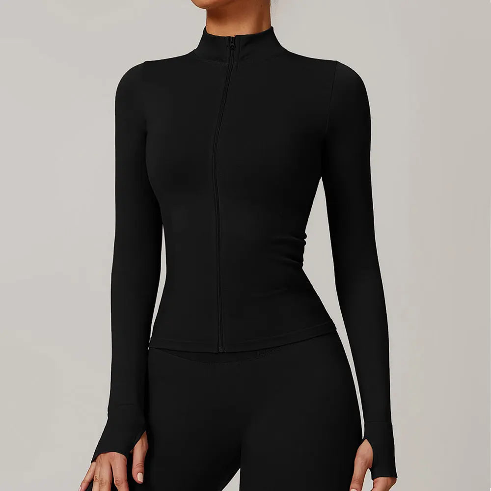 Seamless Yoga Slothes Women's Top Standing Collar Long Sleeved Sports Jacket Running Training Fitness Top Windproof Running Suit