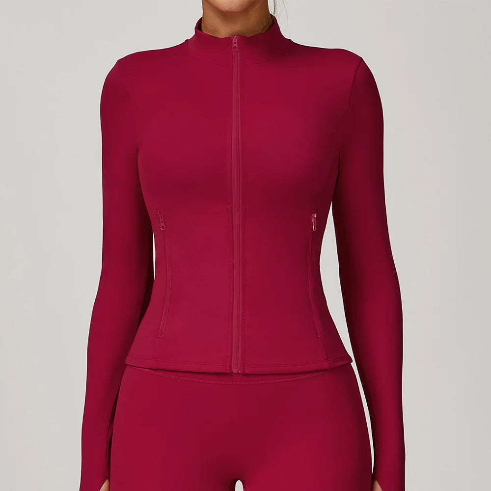 Sports Jacket Women Long Sleeve Zip Fitness Yoga Shirt Winter Warm Gym Top Activewear Running Coats PushUp Workout Clothes Women