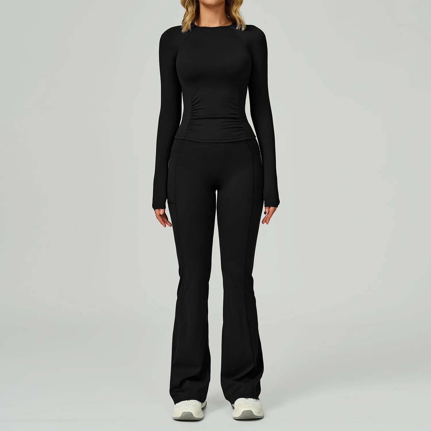 JUREN 2 Pieces Yoga Suit Women Sports Set Quick-Drying Gym Set Women Tracksuit Running Workout Long Sleeve Sports Yoga Clothing
