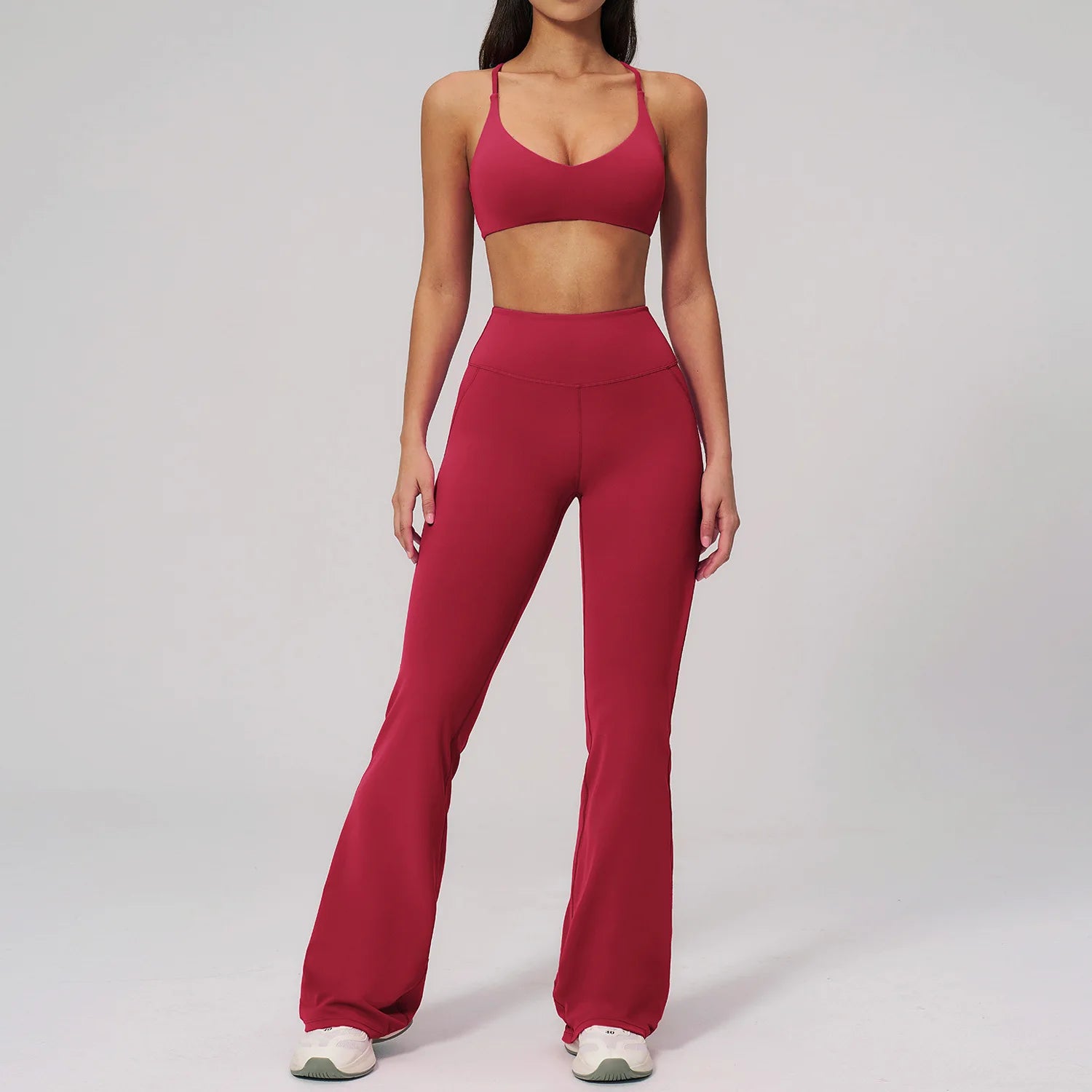 Women's Tracksuit Yoga Set 2 Pieces Athletic Wear Workout Sportswear Gym Clothing High Waist Bell-bottoms Fitness Sports Suits