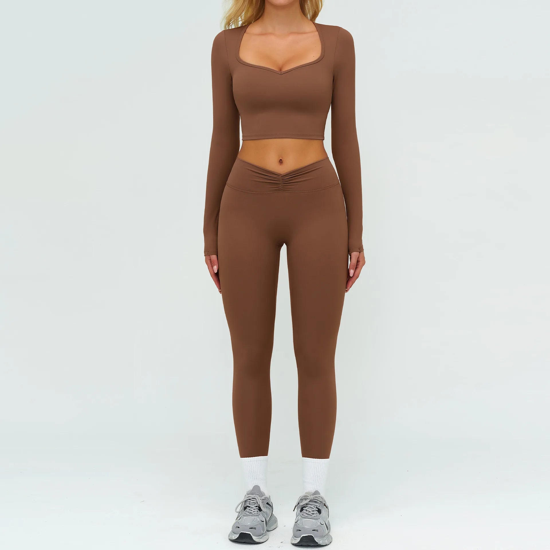 Yoga Set 2PCS Women Tracksuit Sportswear Workout Clothes Athletic Wear Gym Legging Fitness Bra Crop Top Long Sleeve Sports Suits