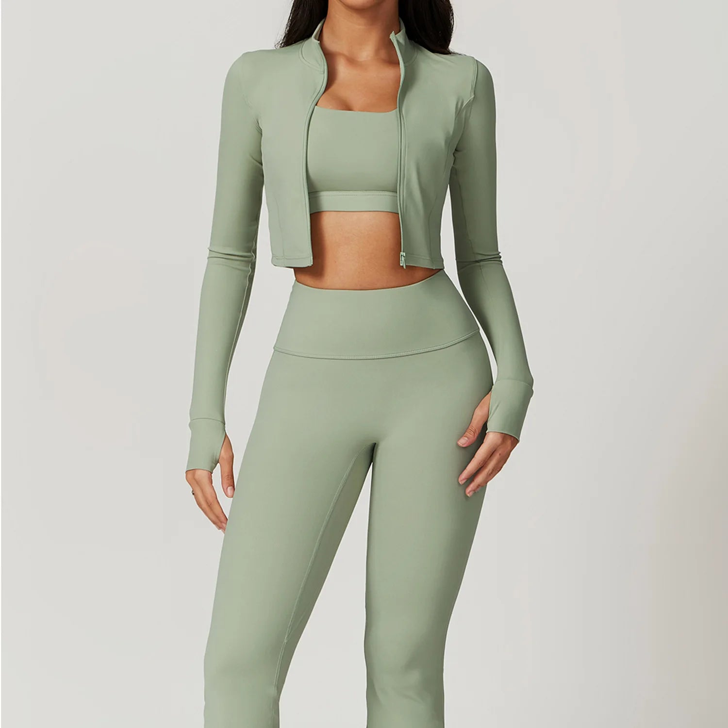 3PCS Yoga Set Gym Clothes Sportswear Yoga Suits For Women Tracksuits Long Sleeve Crop Top Fitness Set Sports Bra Gym Leggings