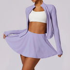 Summer Yoga Set 2 Pieces Outdoor UV Protection Sports Long sleeved Sunscreen Coat Quick drying Ice Silk Cool Running Short Skirt