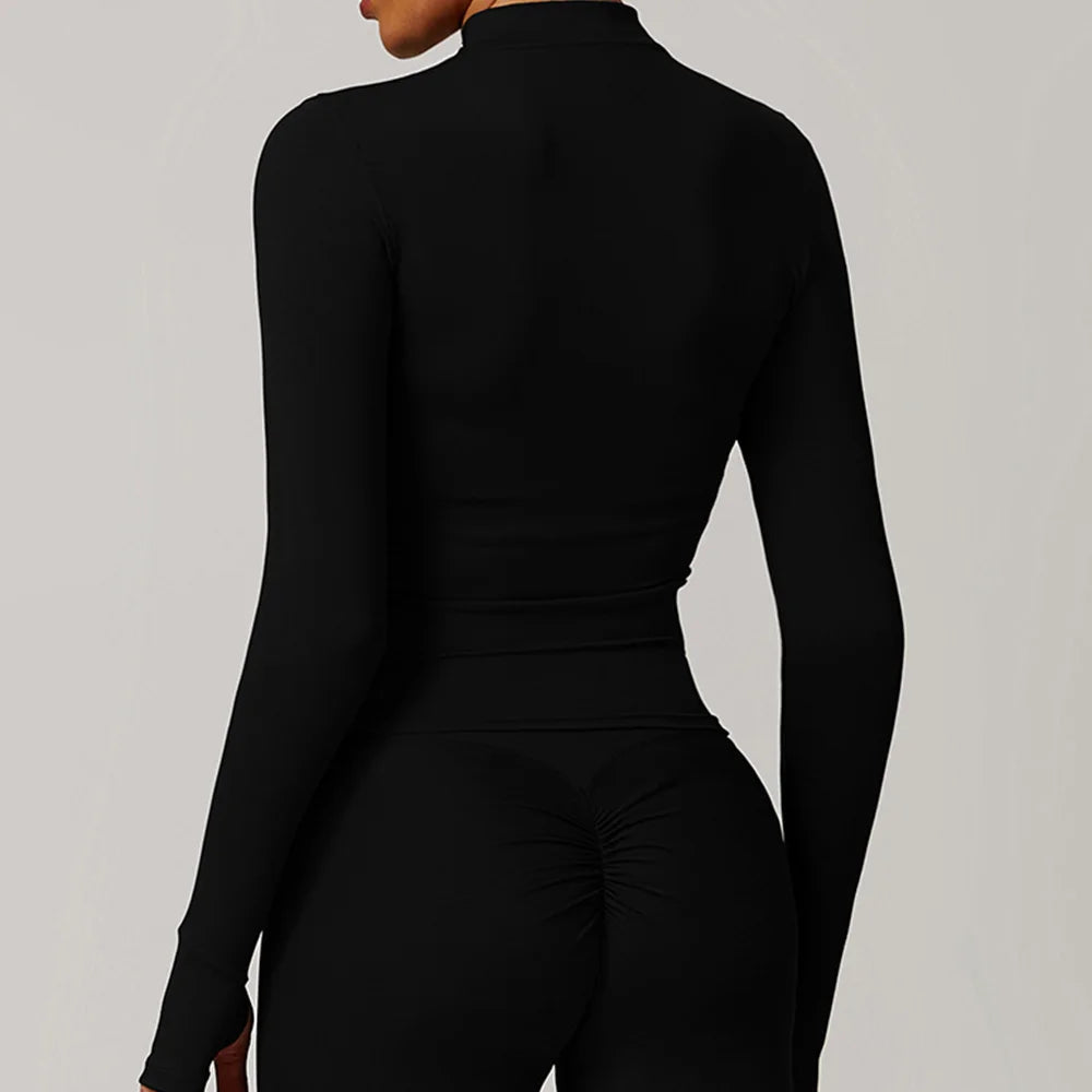 Sports Jacket Women Long Sleeve Zip Fitness Yoga Shirt Winter Warm Gym Top Activewear Running Coats PushUp Workout Clothes Women