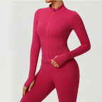 Women Outdoor Sports Long Sleeved Slim Yoga Clothes Quick Dry Zipper Cardigan Stand Up Collar Jacket Running Fitness Jacket Top