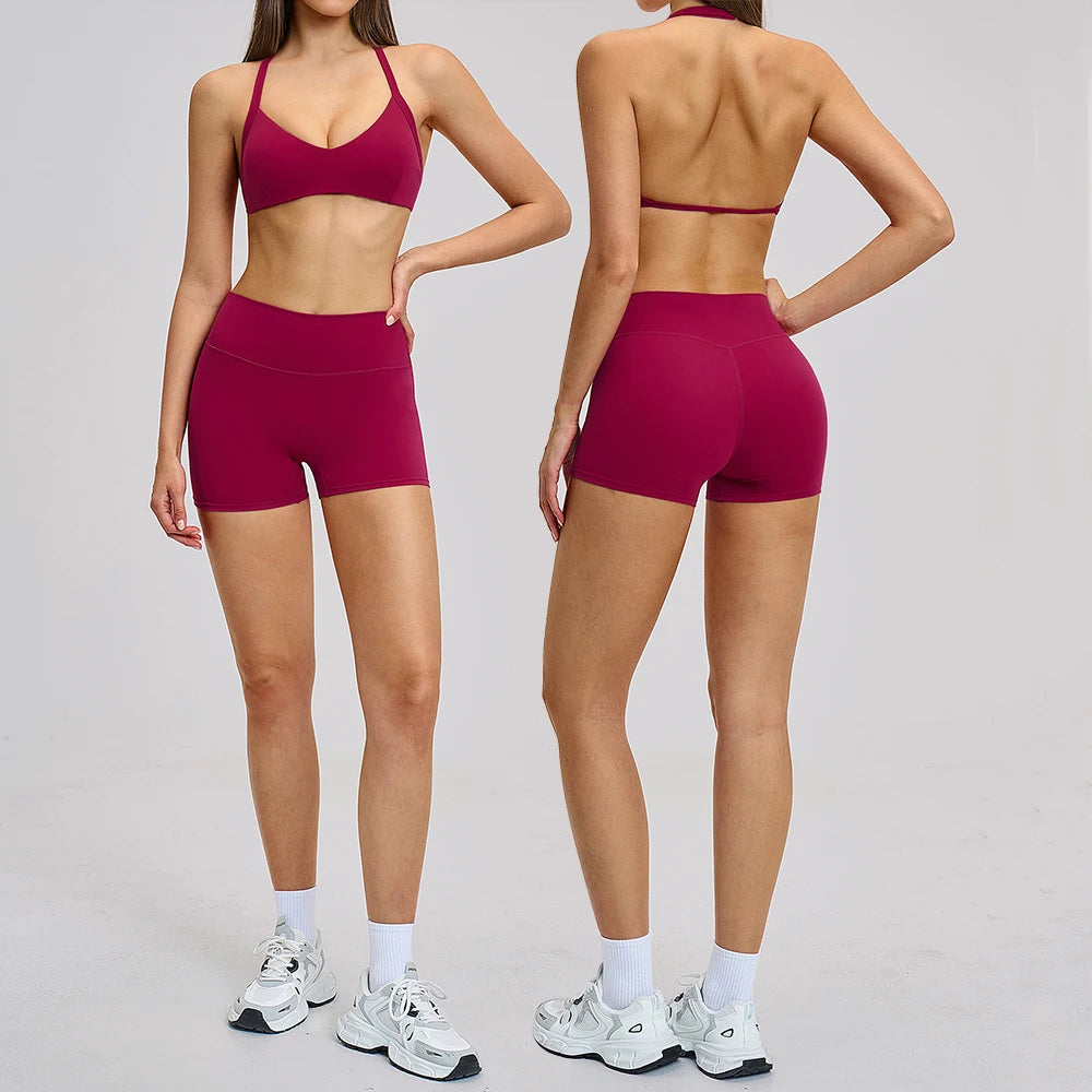 2 Pcs Yoga Suit Women Tracksuit Fitness Outfits Gym Clothes Halter Sports Bra Matching Shorts Shorts Workout Sets Gym Set Outfit
