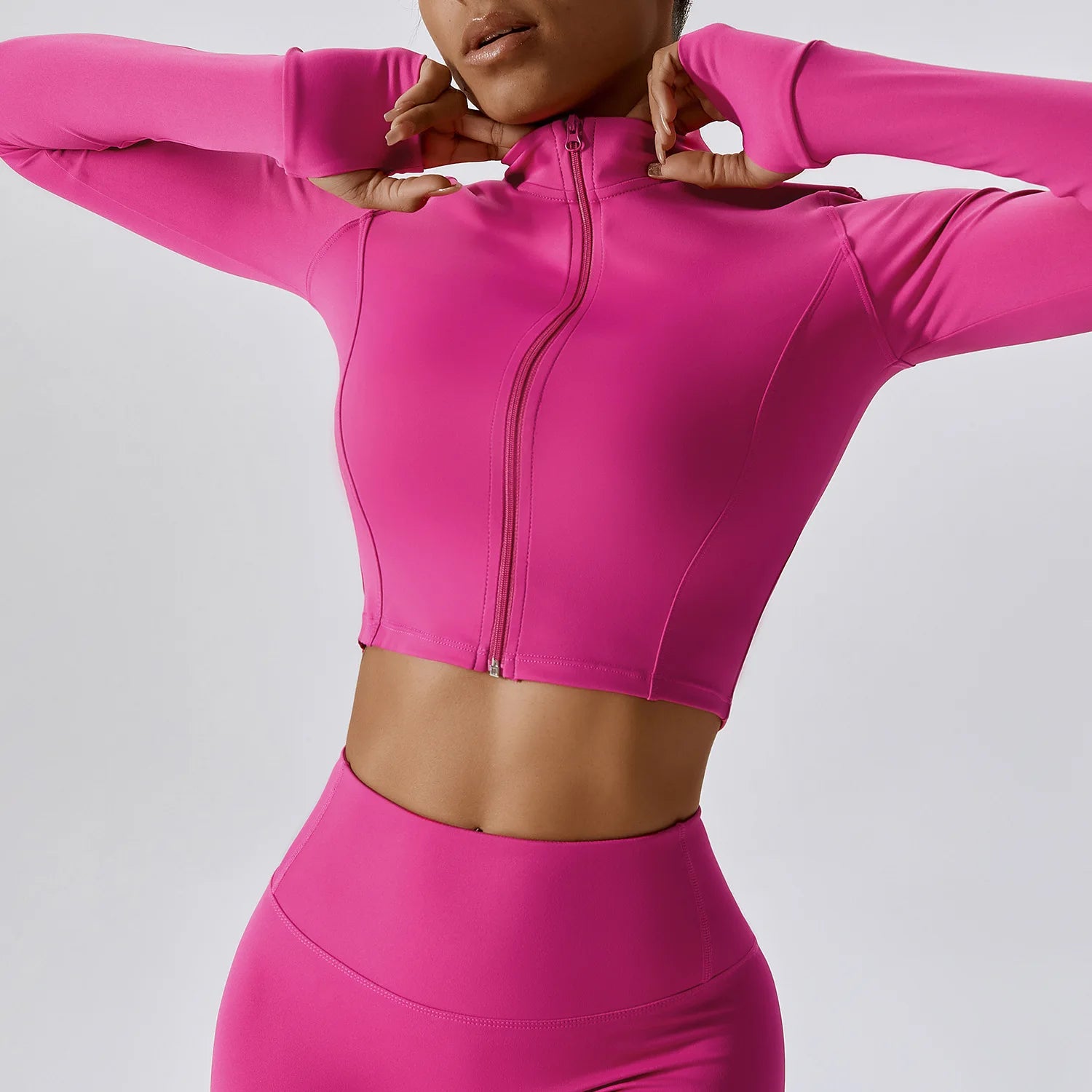 Women's Long Sleeve Top Zipper Jacket Yoga Shirts Running T-Shirt Workout Fitness Gym Sports Top Training Crop Top Clothes