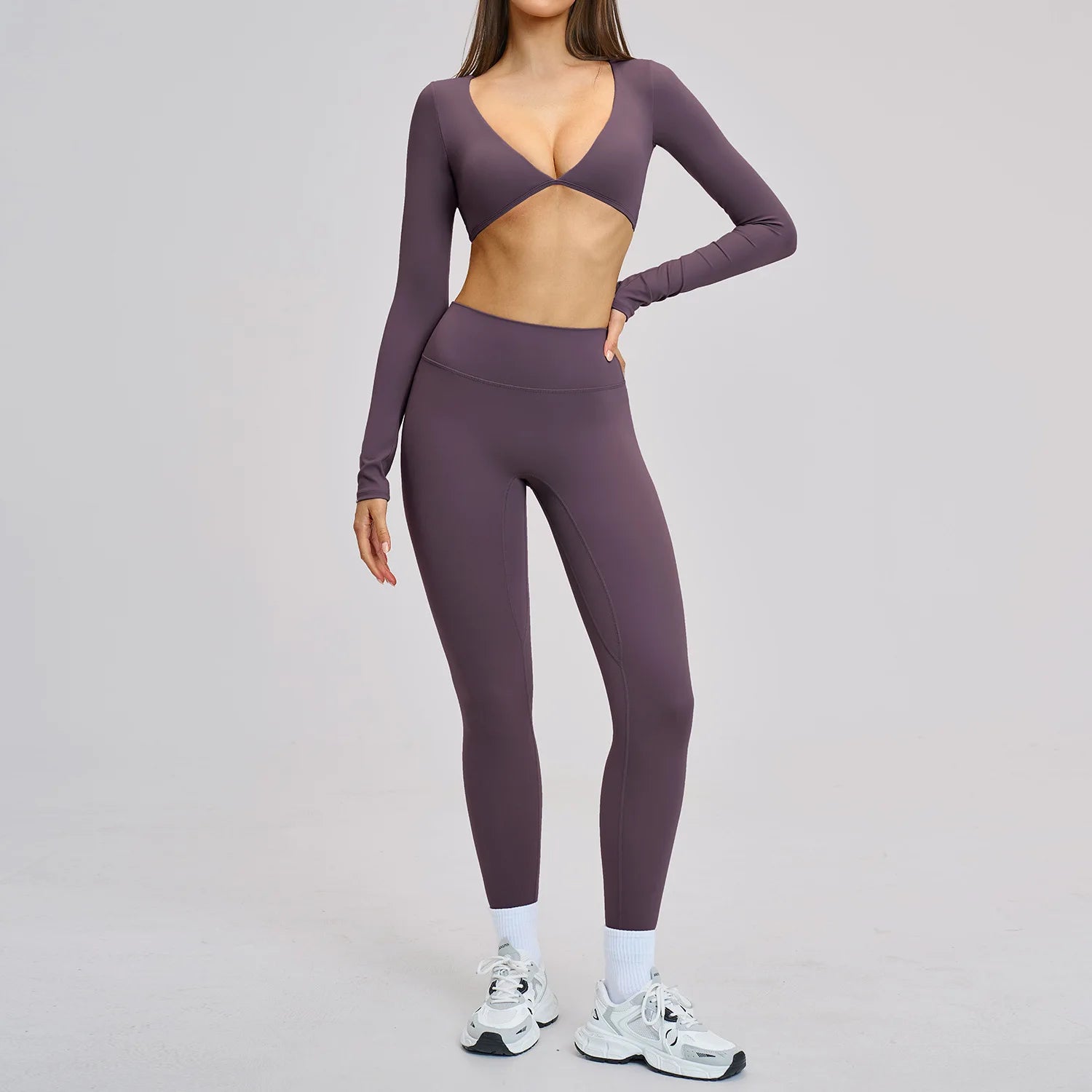 2PCS Yoga Suit Women Tracksuit Sports Set Gym Outfits Running Workout Clothes Long Sleeve Sports Bra Athletic Wear Yoga Clothing