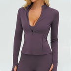 Zipper Jacket Women Crop Tops Pocket Yoga T-shirts Solid Sports Top Long Sleeve Running Shirts Quick Dry Fitness Gym Sport Wear