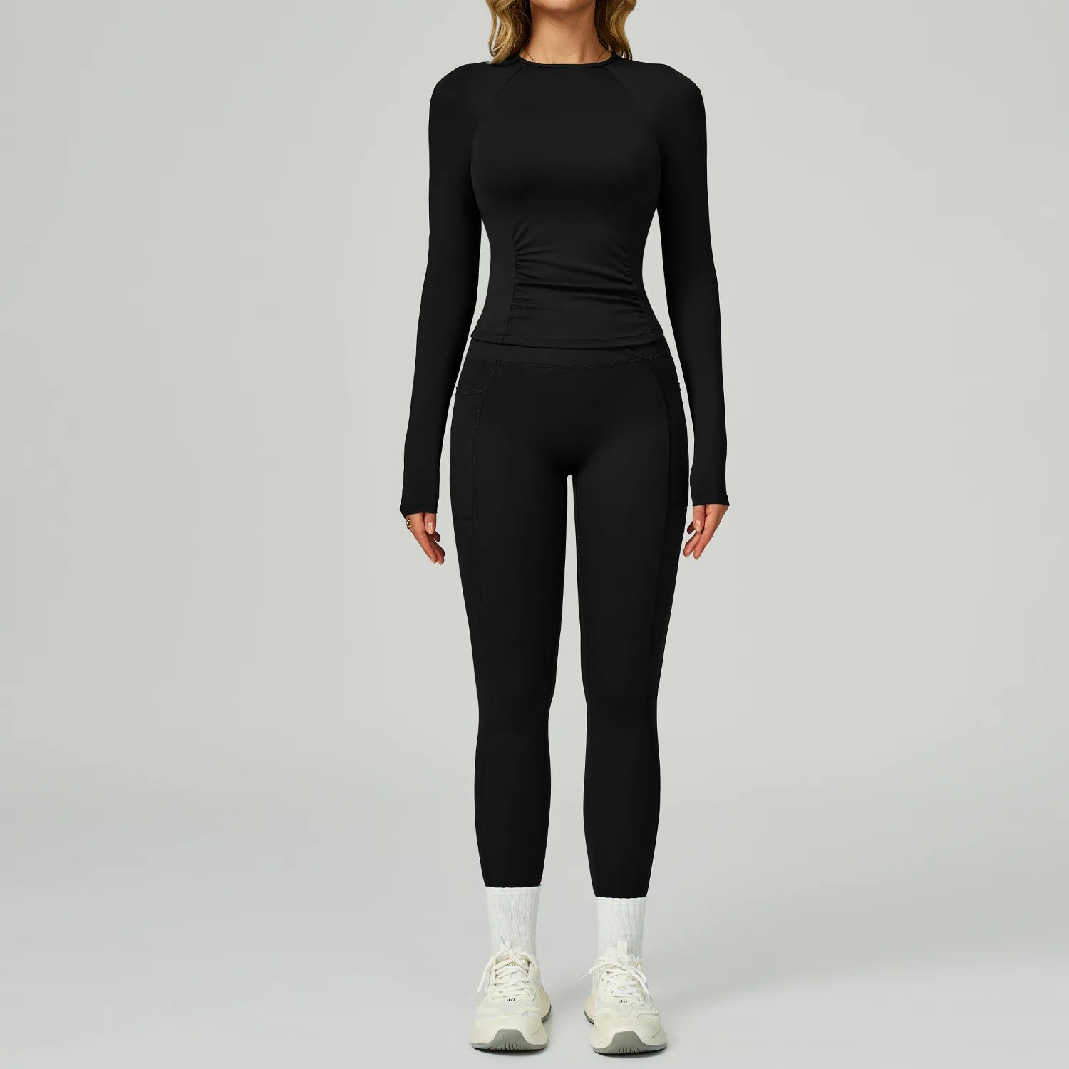JUREN 2 Pieces Yoga Suit Women Sports Set Quick-Drying Gym Set Women Tracksuit Running Workout Long Sleeve Sports Yoga Clothing