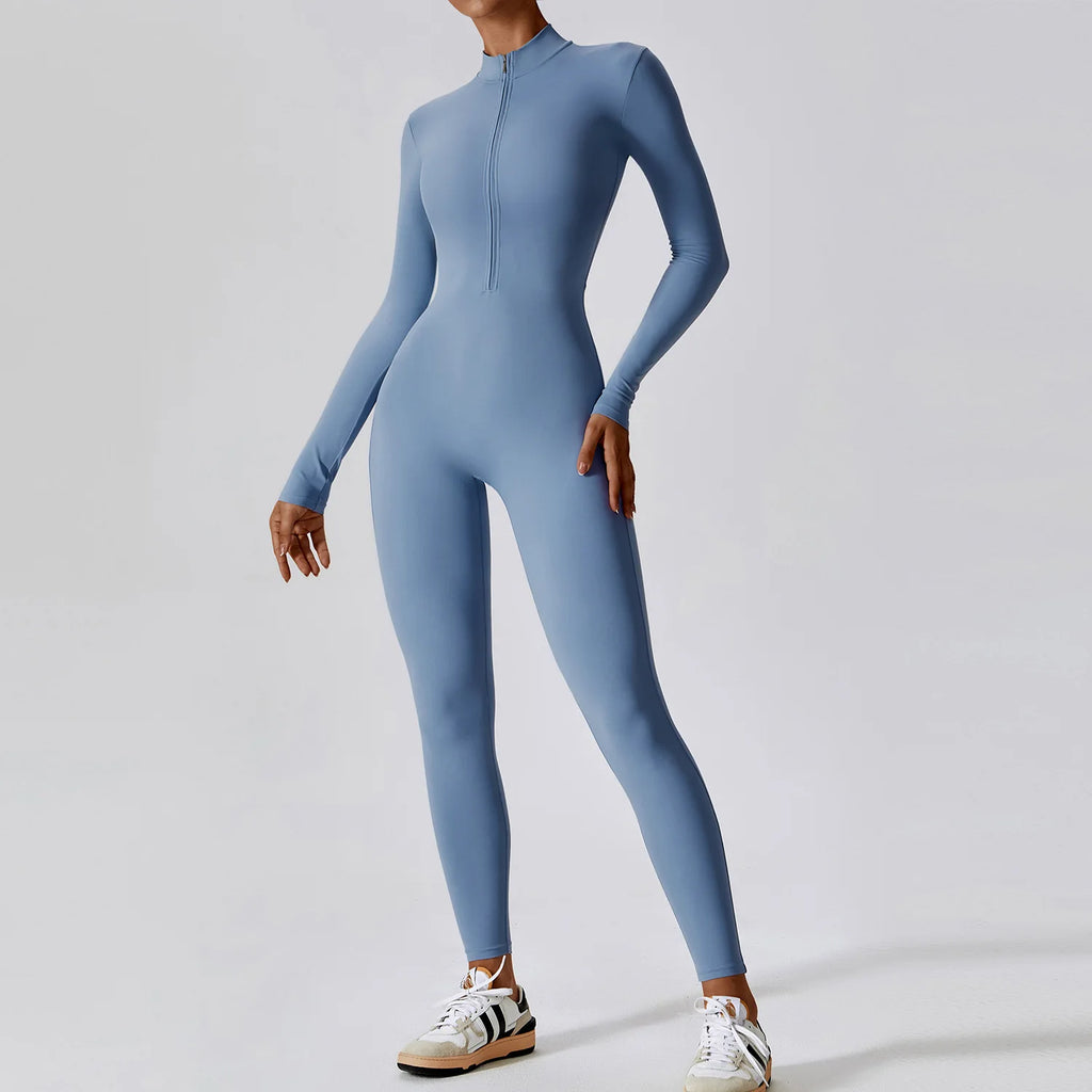 Women's Yoga Boilersuit Long Sleeved Sportswear Gym Zipper Jumpsuits Workout High-intensity Fitness One-piece Skin-tight Garment