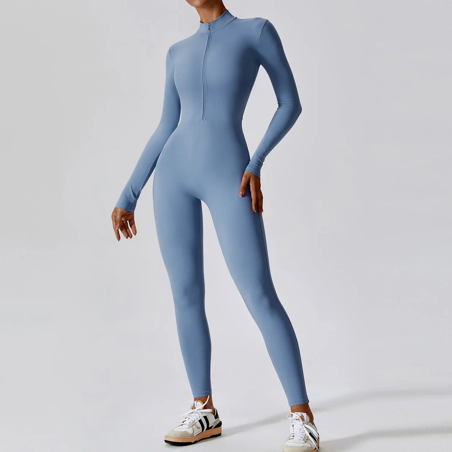 Women's Yoga Boilersuit Long Sleeved Sportswear Gym Zipper Jumpsuits Workout High-intensity Fitness One-piece Skin-tight Garment