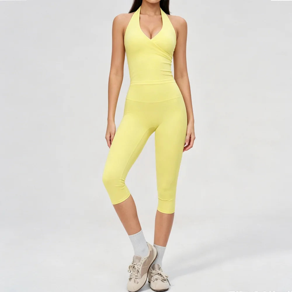 Yoga Set 2PCS Women Tracksuit Sports Set Fitness Outfits Sportswear Workout Clothes Running Capri Pants Gym Suit Athletic Wear