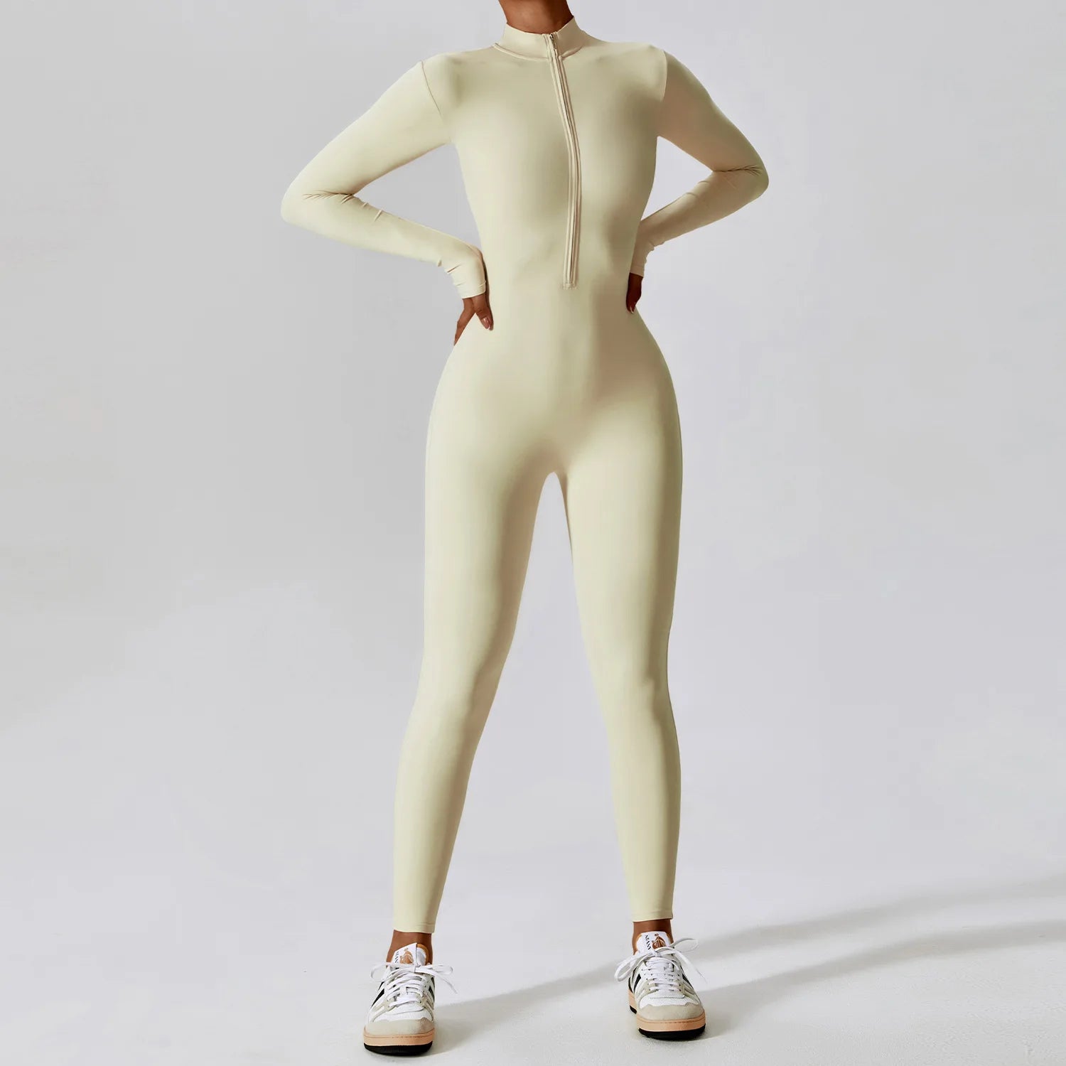 Women's Yoga Boilersuit Long Sleeved Sportswear Gym Zipper Jumpsuits Workout High-intensity Fitness One-piece Skin-tight Garment