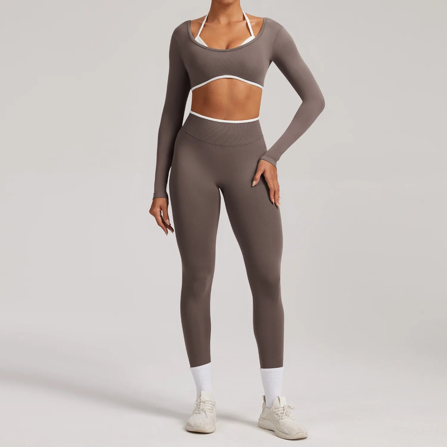 Seamless Yoga Set 2PCS Women Tracksuit Workout Outfits Sportswear Gym Clothes Fitness Leggings Sports Long Sleeves Athletic Wear