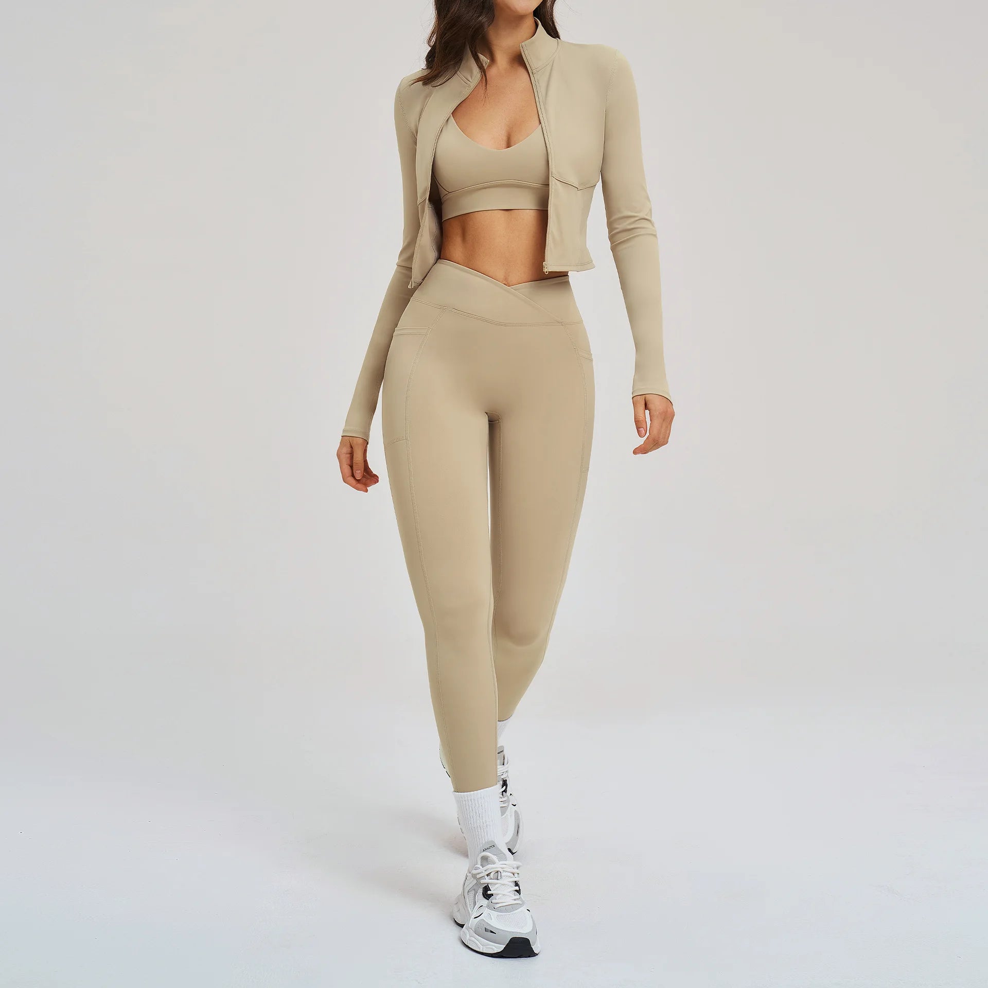 Yoga Set 3PCS Sportswear Women Long Sleeve Gym Clothes Yoga Suits Women's Fitness Set Sports Bra Gym Outfits Workout Leggings