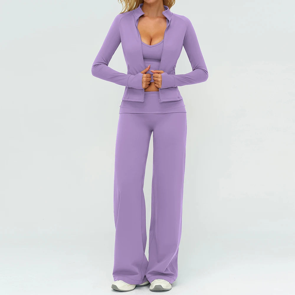 Women Tracksuit 2/3PCS Yoga Set Sportswear Workout Clothes Athletic Wear Gym Outfit Fitness Bra Crop Top Long Sleeve Sports Suit