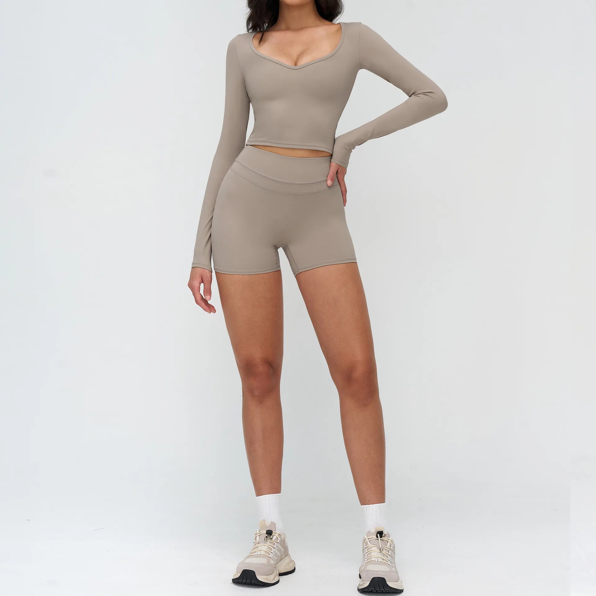 2PCS Yoga Suit Sports Outfits Gym Set Women Tracksuit Running Workout Clothes Long Sleeve Sports Bra Athletic Wear Yoga Clothing