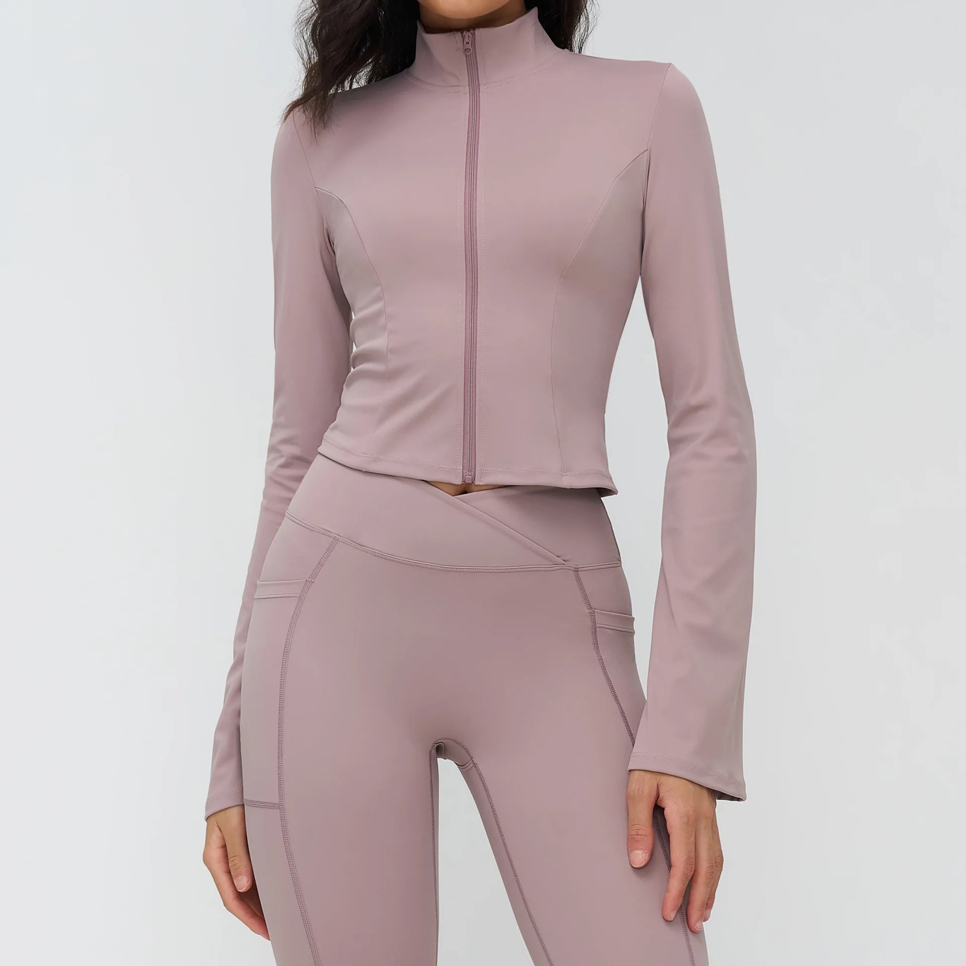 Sports Long Sleeved Women Slim Yoga Clothes Quick Dry Zipper Cardigan Stand Up Collar Jacket Outdoor Running Fitness Jacket Top