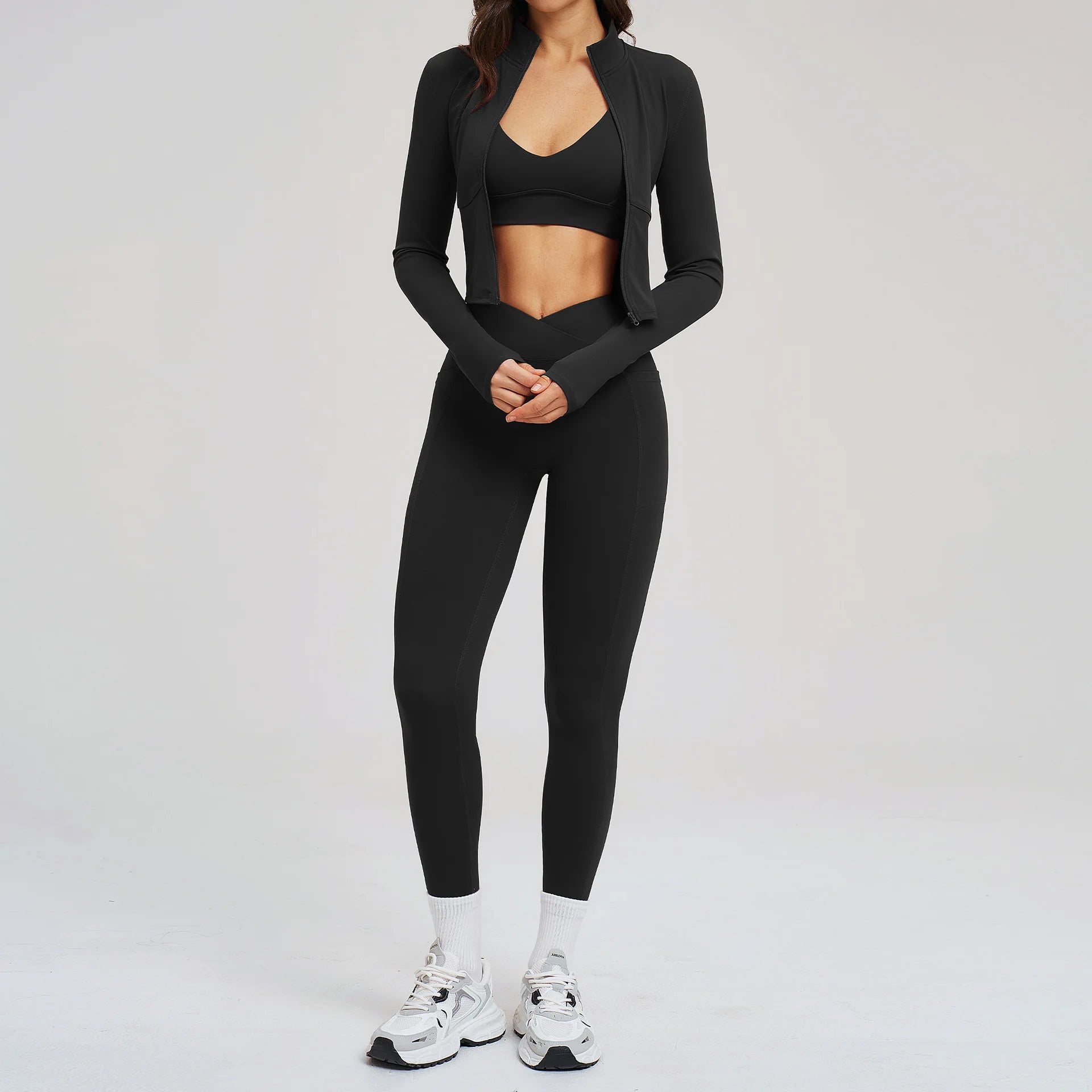 Yoga Set 3PCS Sportswear Women Long Sleeve Gym Clothes Yoga Suits Women's Fitness Set Sports Bra Gym Outfits Workout Leggings