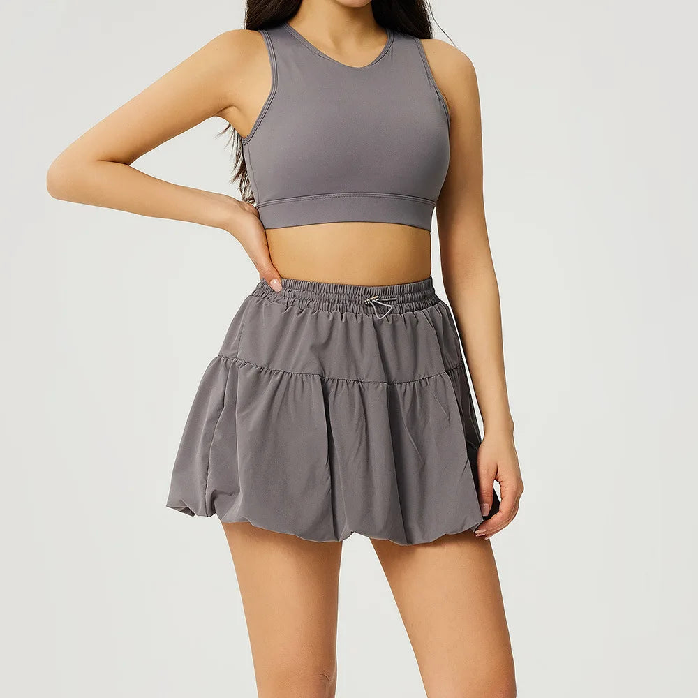 Women 2Pcs Yoga Set High Waist Workout Outfits Gym Wear Gym Clothing Sports Suits Fitness Tracksuit Sportswear Sports Skirt Suit