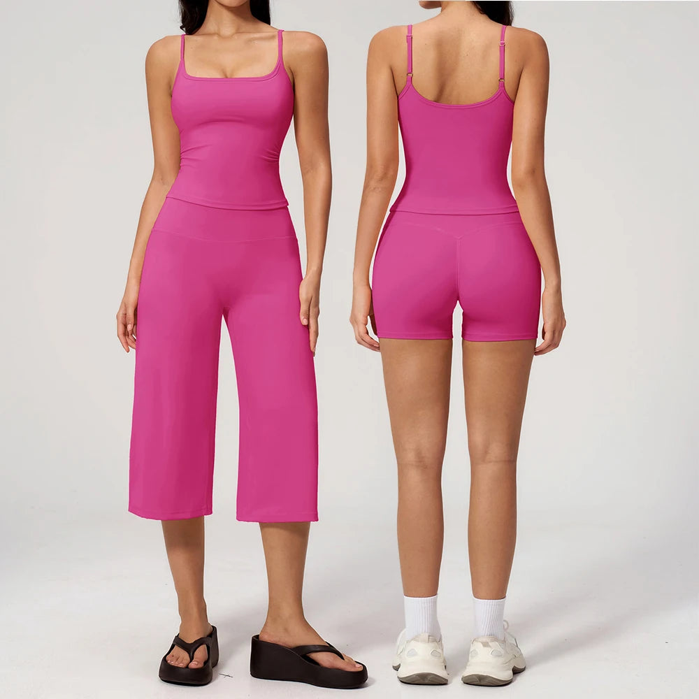 2PCS Yoga Suit Women TracksuitFitness Capri Pants Gym Clothes Halter Sports Bra High Waist Shorts Workout Sets Gym Set Outfits