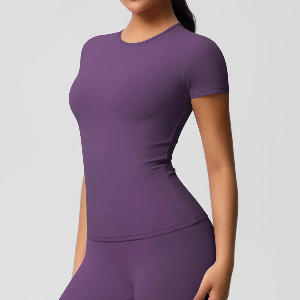 JUREN New Women Running Sports T Shirt Summer Short Sleeve Round Neck Breathable Stretchy Gym Yoga Slim Fitness Active Top Tee