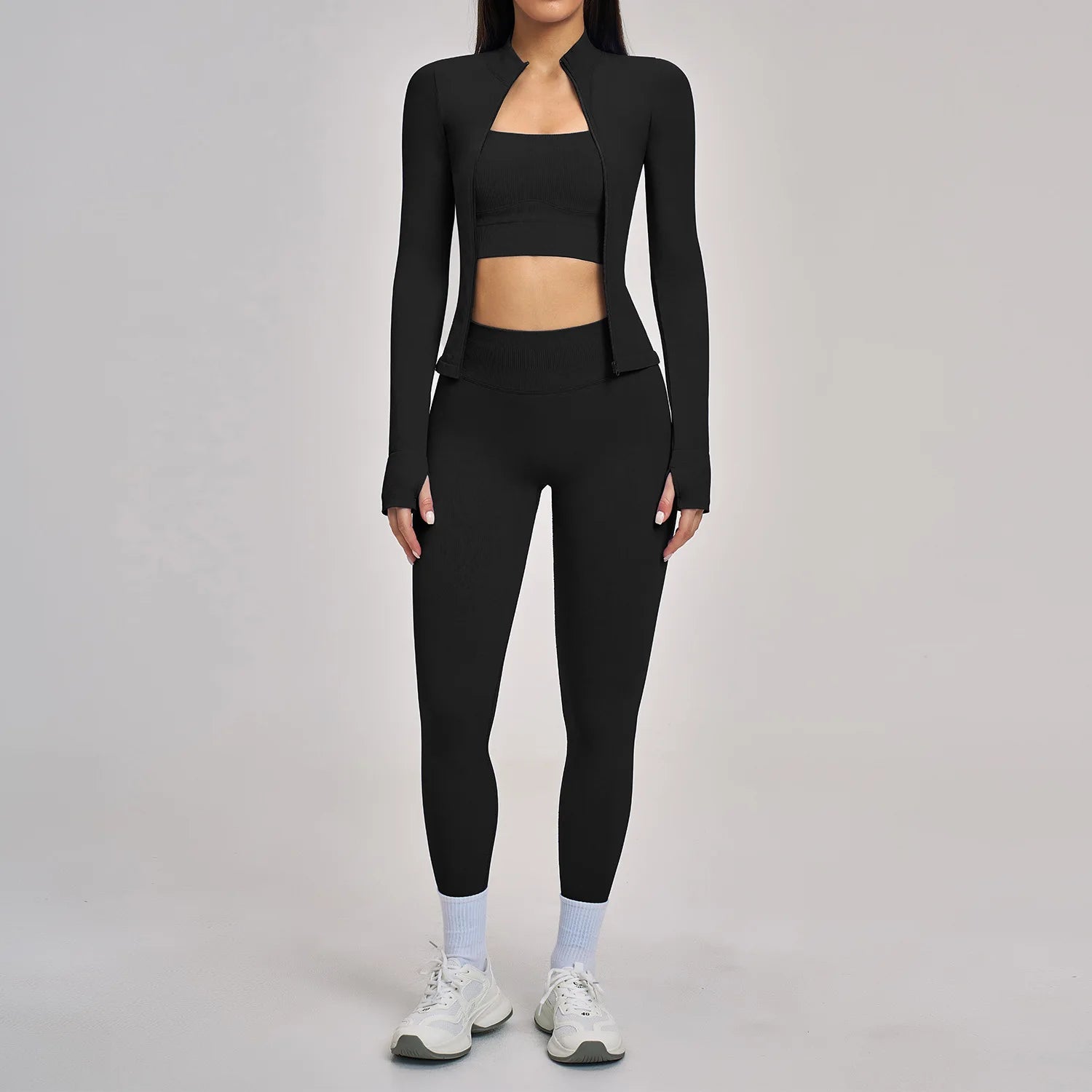 Seamless Yoga Set Women's Tracksuit Gym Long Sleeves Fitness Outfits Woman 3 Pieces Leggings Sports Bra Sportwear Woman Clothes