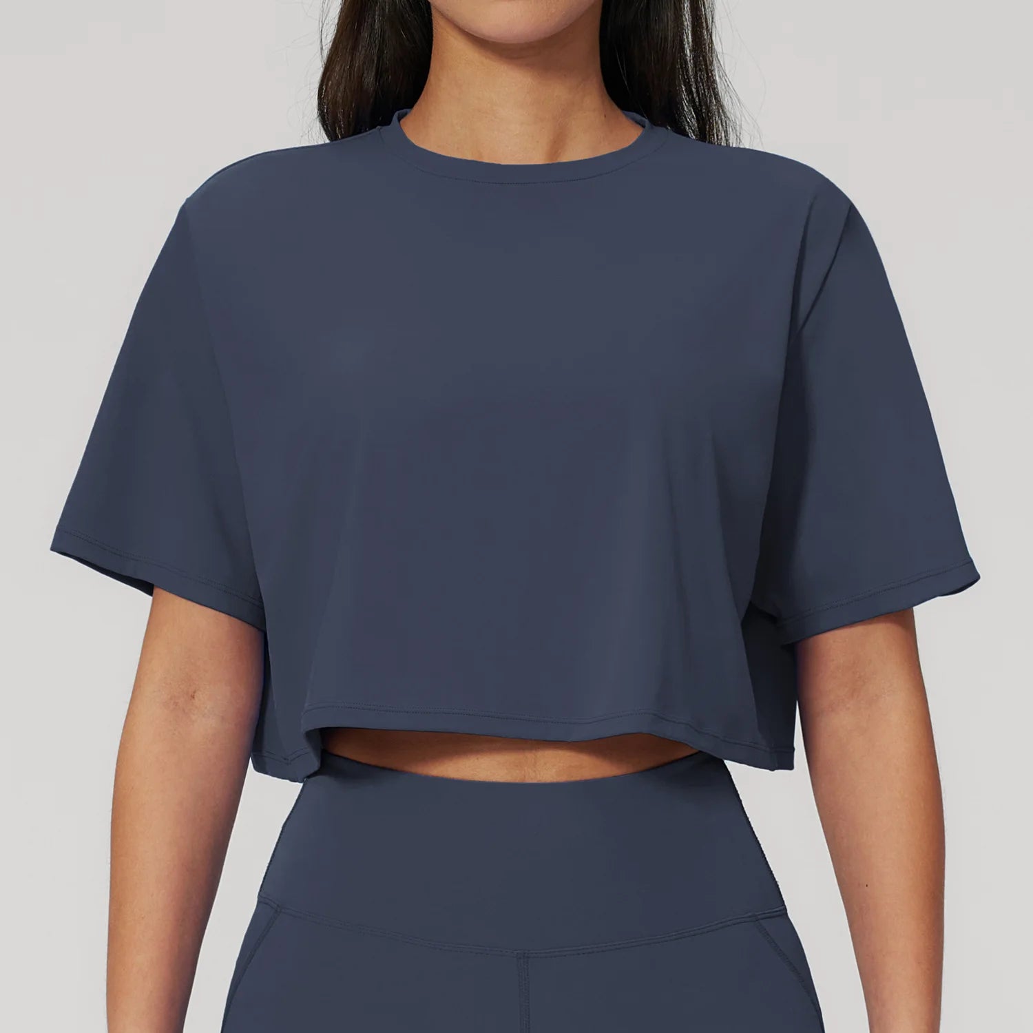 Summer Sports Short-sleeved Yoga Wear Workout Crop Top Loose Round Neck Short T-shirt Running Fitness Top Breathable Yoga Shirt