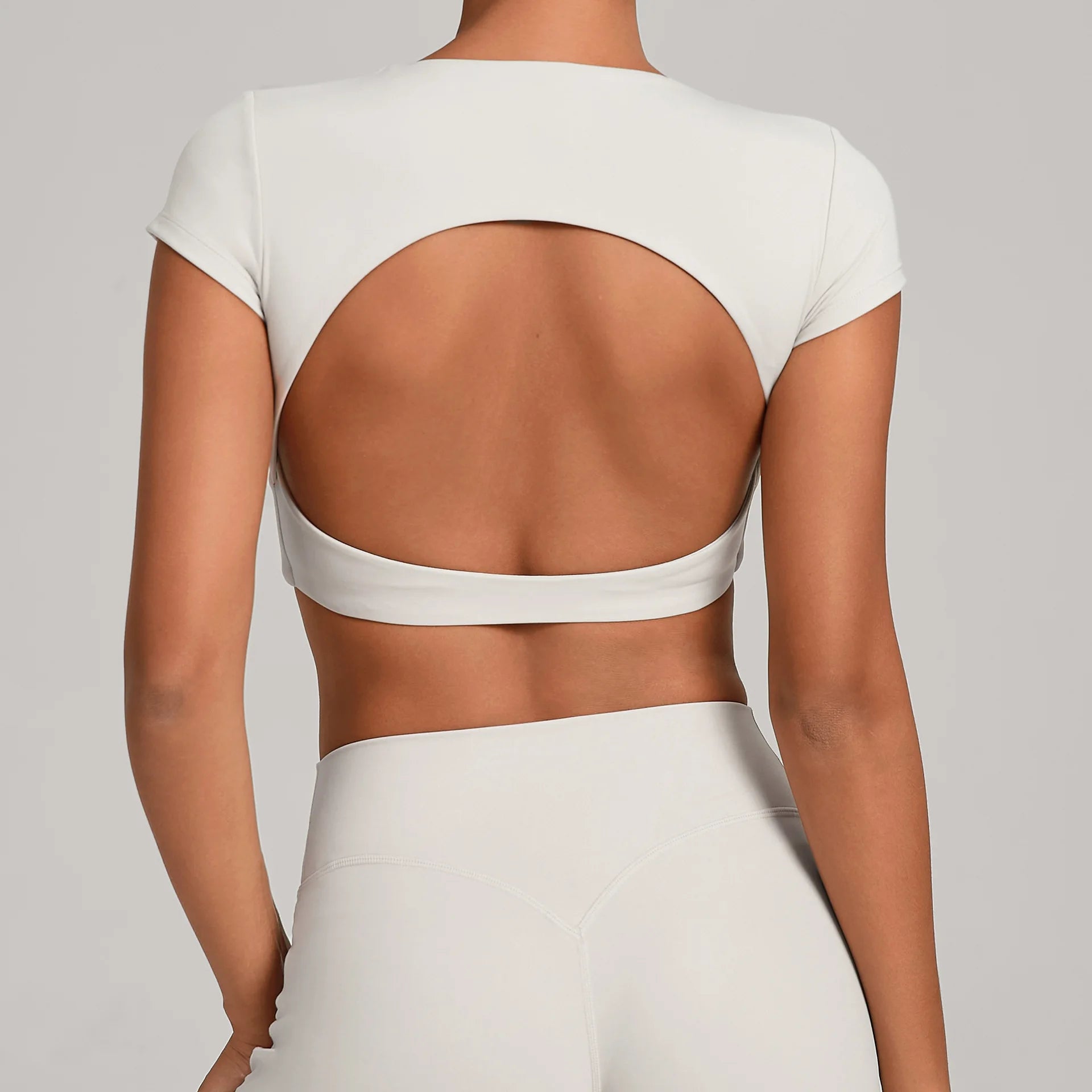 JUREN Sports Shirts Breathable Workout Tops Fitness Short Sleeves Female Backless Yoga Clothing Sport Crop Tops Women Gym Top