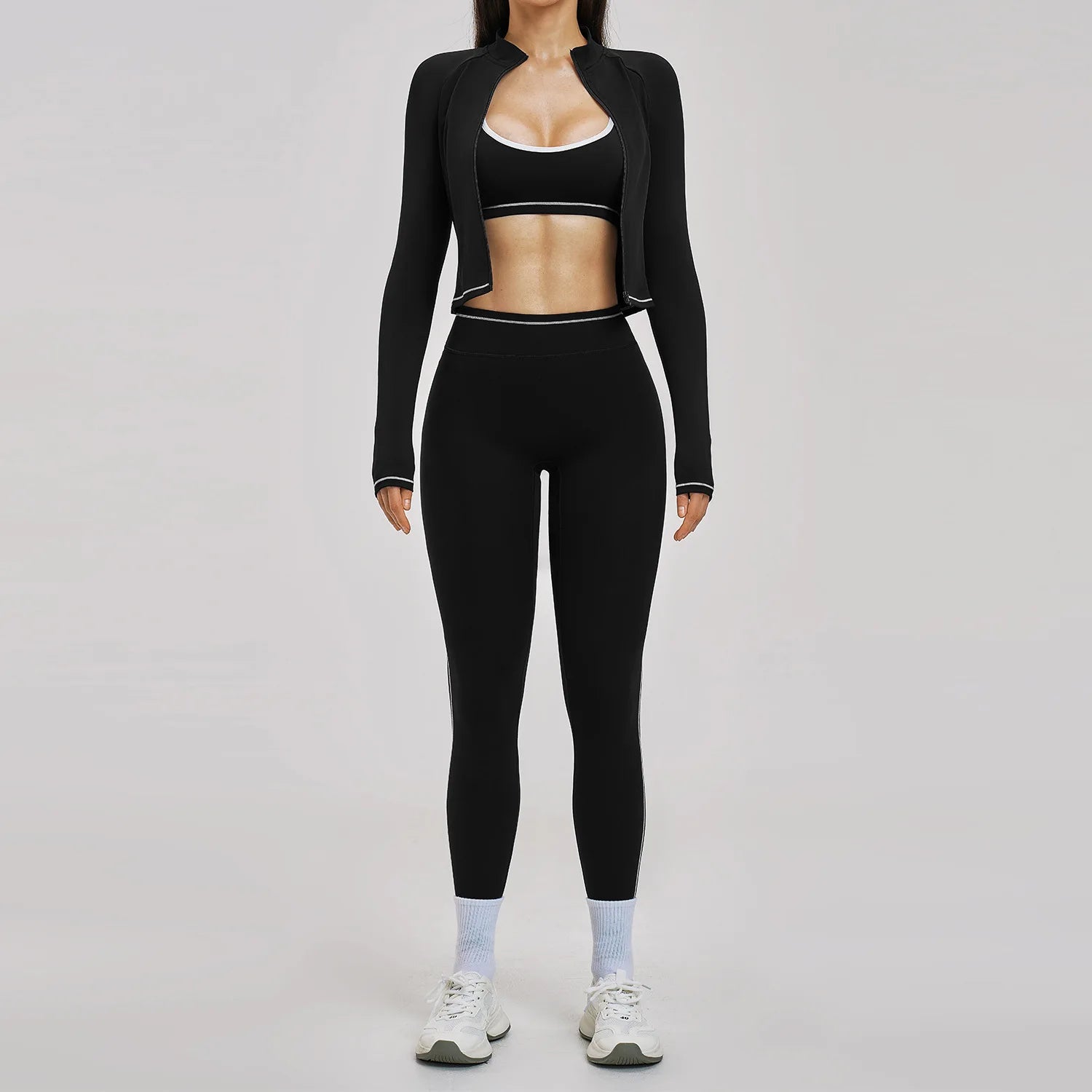 3PCS Yoga Suit Women Tracksuit Sports Outfits Gym Set Running Workout Clothes Long Sleeve Sports Bra Athletic Wear Yoga Clothing